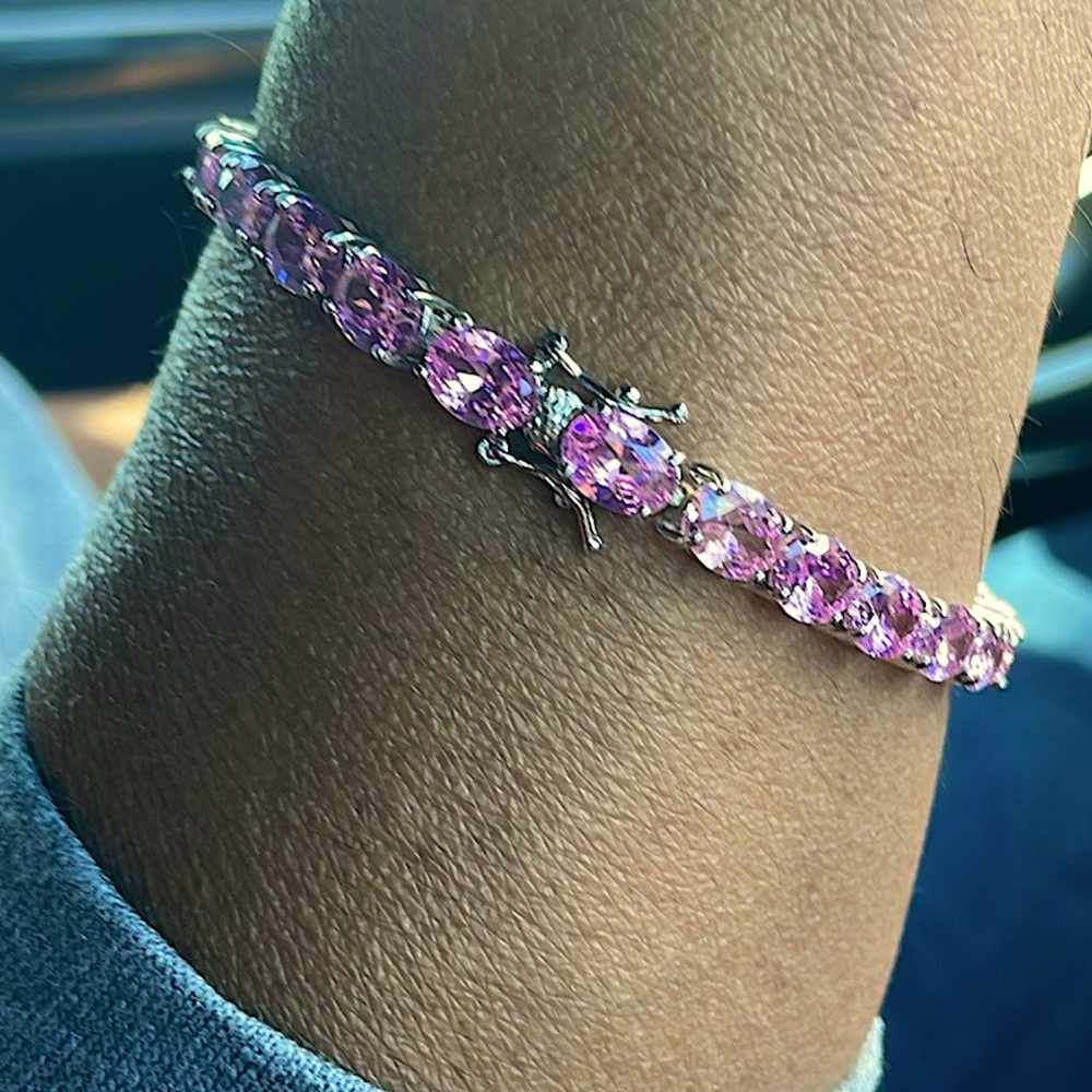 Pink sterling silver 925 bracelet oval pink CZ cubic zirconia tennis bracelet